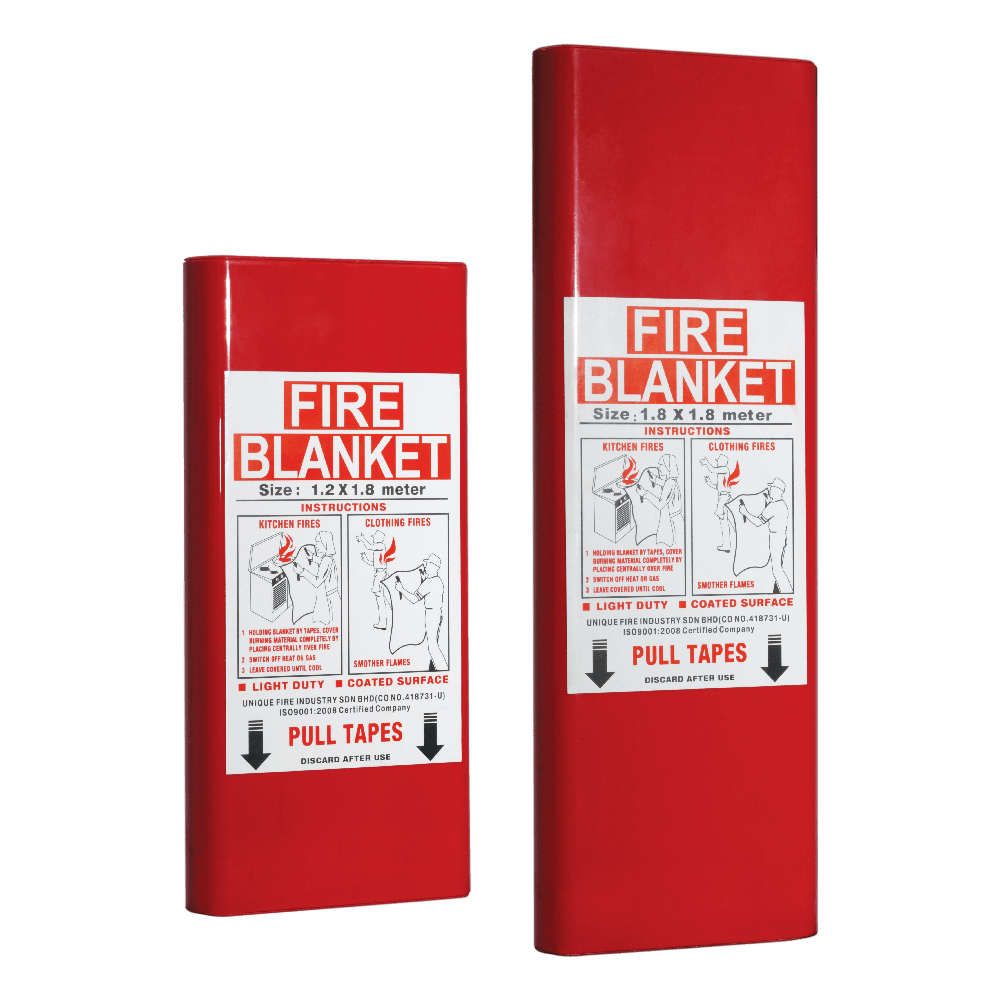 Fire blanket in protective wall-mounted container